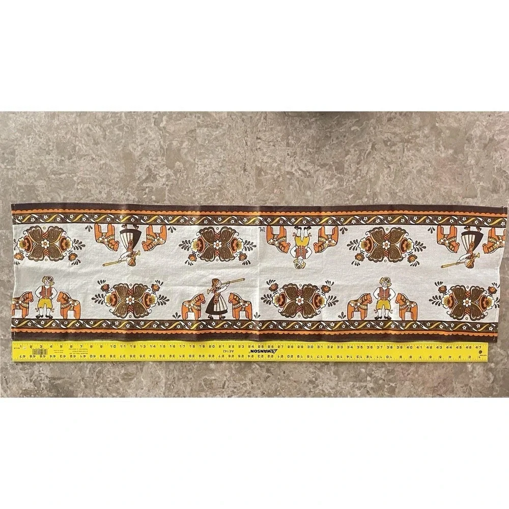 Vintage Scandinavian Folk Art Table Runner Dala Horse Rosemaling‎ Swedish Linen